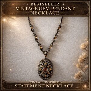 Vintage-Inspired Gold Necklace with Brown Gemstone Pendant